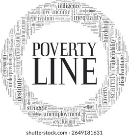 Diseño conceptual de la nube de palabras de Poverty Line aislado sobre fondo blanco.
