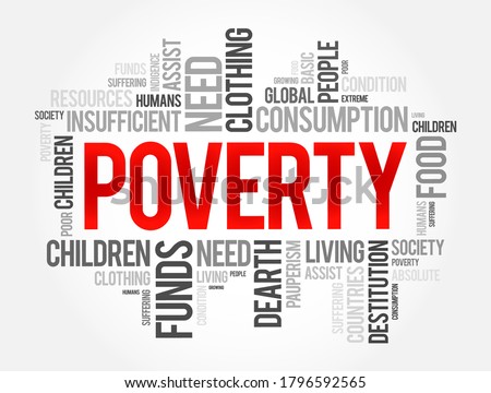 Poverty is the state of having few material possessions or little income, word cloud concept background