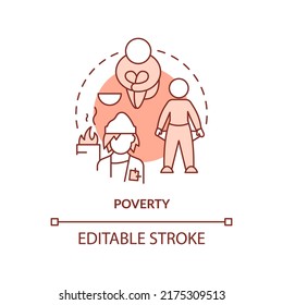 Poverty Terracotta Concept Icon. Low Life Quality. Cause Of Overpopulation Abstract Idea Thin Line Illustration. Isolated Outline Drawing. Editable Stroke. Arial, Myriad Pro-Bold Fonts Used