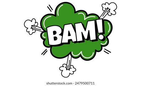 Pow comic bubble. Sound dialogue speech bubbles with word Bam. Pop art expression in bright color and black outline.