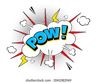 Pow Comic Sprachblase halftone Schattentext Ausdruck Retro Comic Stil flach Design. Dynamische Popart, Vektorgrafik einzeln auf weißem Hintergrund.