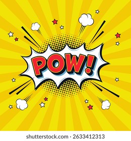 Pow! comic speech bubble of schreeuw ballon in felgekleurde pop art stijl in de voorkant van de grijze achtergrond vector illustratie.