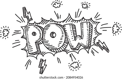 POW comic speech bubble  - sketchy hand-drawn vector illustration. 