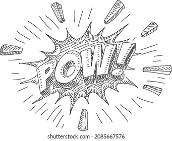 ¡Pow! Burbuja del discurso cómico - ilustración vectorial dibujada a mano. 