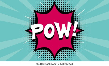 Pow comic text template on retro background for stickers, posters, social media posts