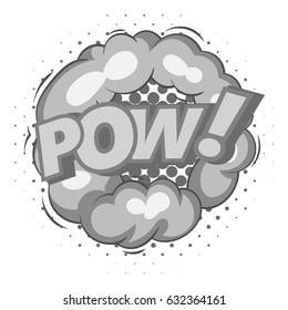 Pow, explosion bubble icon in monochrome style isolated on white background vector illustration