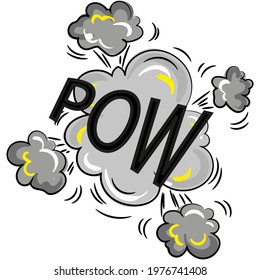 Pow explosion with smoke cloud cartoon vector