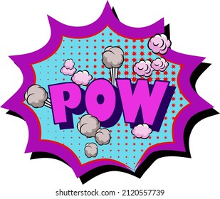 POW Sign Comic Explosion Bubble With Bomb In Popart Vintage Style. Cartoon Style Vector. Vector Cartoon Bubble Explosion With Halftone Pattern And Shadow. Attractive Wow Effect.