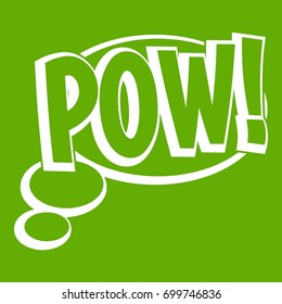 Pow, speech bubble icon white isolated on green background. Vector illustration