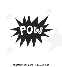 Pow - Super Hero cute and fun kids lettering. Perfect for baby prints and nursery posters. Color vector illustration