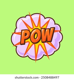 Pow Text Logo Cartoon Vector Icon Illustration. Nature Object Icon Concept Isolated Premium Vector. Flat Cartoon Style