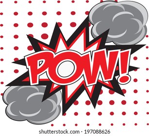 POW! wording in comic speech bubble in pop art style on burst background 