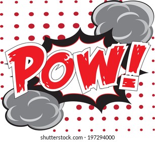 POW! wording in comic speech bubble in pop art style on burst background 