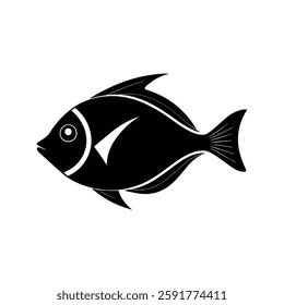 Powder Blue Tang Silhouette Vector Art Illustration and Powder Blue Tang Black Color Fish Design