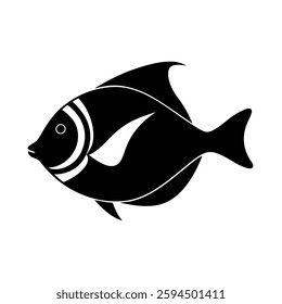 Powder Blue Tang Silhouette Vector Art Illustration and Powder Blue Tang Black Color Fish Design