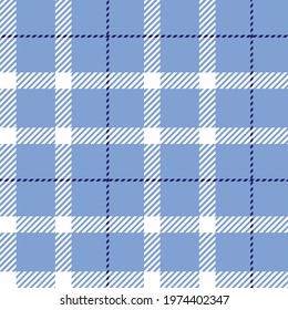 Powder blue, white and black grid check. Seamless vector windowpane plaid pattern in three colours. Suitable for fashion, home decor and stationary.