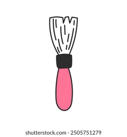 Icono del garabato del cepillo del polvo. Herramienta de maquillaje dibujado a mano. Equipo para producto de belleza, colorete. Ilustración vectorial aislada en estilo de contorno
