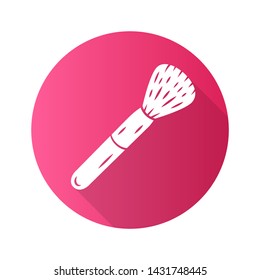 Powder brush flat design long shadow glyph icon. Blusher vector silhouette illustration. Professional makeup artist tool. Beauty salon accessory. Feminine fashion object, foundation tassel