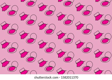 Powder and brush seamless pattern on pink background. Fashion, beauty, make up design concept.