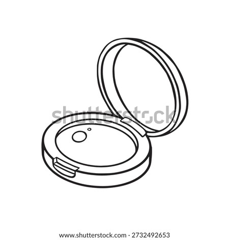 Powder compact with mirror outline monochrome vector illustration