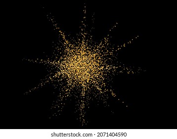 Powder explosion gold glitter particles isolated  on png or transparent  background. Graphic resources for Christmas, New Year, Birthdays and luxury card. Vector illustration 