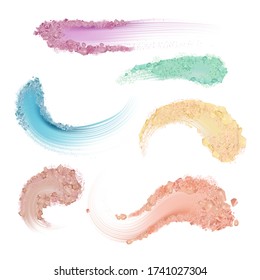Powder Eyeshadow Palette Face Cosmetics Makeup Set Vector. Collection Of Different Color Facial Visage Paint Powder, Dry Mineral Cosmetology Product. Organic Substance Realistic 3d Illustrations