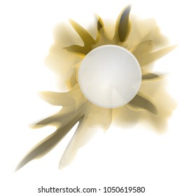 Powder and flowers explosion with white circle for text. Abstract vector art illustration. Good for spring sale label or batch.