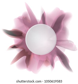 Powder and flowers explosion with white circle for text. Abstract vector art illustration. Good for spring sale label or batch.