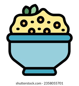 Powder hummus icon outline vector. Meal day. Olive bread color flat