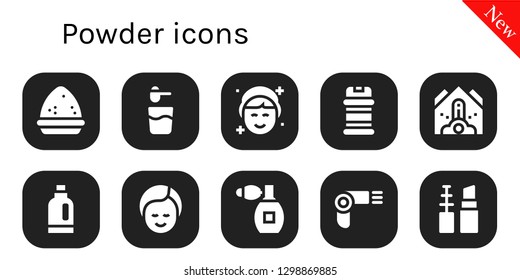  powder icon set. 10 filled powder icons. Simple modern icons about  - Powder, Makeup, Condiments, Falling debris, Detergent, Perfume, Hairdryer, Make up