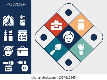 powder icon set. 13 filled powder icons.  Collection Of - Makeup, Powder, Perfume, Cosmetics, Make up, Eye shadow, Falling debris, Salt, Scoop