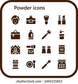 powder icon set. 16 filled powder icons.  Simple modern icons about  - Makeup, Perfume, Make up, Cosmetics, Detergent, Powder, Falling debris, Salt, Condiments, Eye shadow