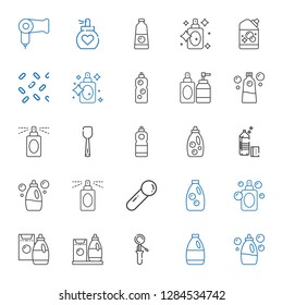 powder icons set. Collection of powder with detergent, scoop, perfume, sprinkles, hairdryer. Editable and scalable powder icons.