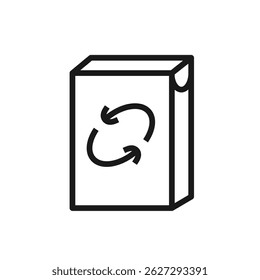 Powder laundry detergent in a box line icon. Editable stroke. Refresh arrows sign. For logo, web design, mobile app, cleaning product branding, ui ux. Vector illustration isolated on white background