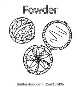 Powder for make up line illustration.Hand drawn vector illustration.Vector isolated outline drawing.Beauty element for design.Beautiful coloring page.