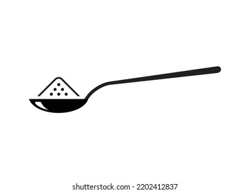 Powder on spoon. Simple illustration in black and white.