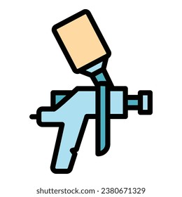 Vector de contorno de icono del pintor de polvo. Pintar pistola. Color del cuerpo automático del aire plano