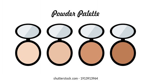 Powder palette set. Color powder palette for skin. Vector flat illustration. Containers of cosmetic product for beauty face on white background.