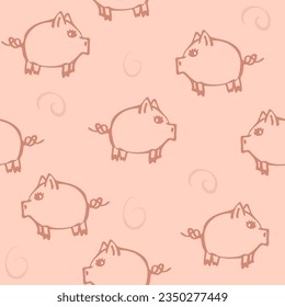 Powder pink pattern with a primitive image of piglets. Bottom background with stylised pigs