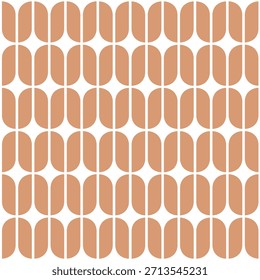 Powder pink seamless geometric pattern with diagonally rounded asymmetric rectangles arranged in a clean repeating vertical grid. Flat modern composition in vivid tone on white background. Vector