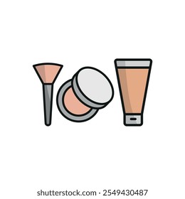 Powder puff and foundation bottle set beauty saloon icon vector basic design simple and modern concept graphic