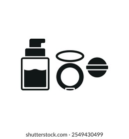 Powder puff and foundation bottle set beauty saloon icon vector basic design simple and modern concept graphic