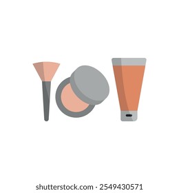 Powder puff and foundation bottle set beauty saloon icon vector basic design simple and modern concept graphic