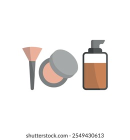 Powder puff and foundation bottle set beauty saloon icon vector basic design simple and modern concept graphic