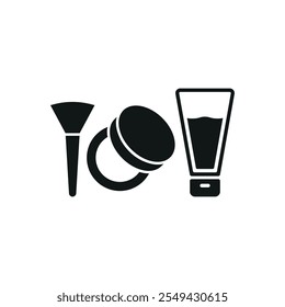 Powder puff and foundation bottle set beauty saloon icon vector basic design simple and modern concept graphic