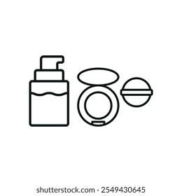 Powder puff and foundation bottle set beauty saloon icon vector basic design simple and modern concept graphic