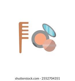 Powder puff and hair brush set beauty saloon icon vector basic design simple and modern concept graphic