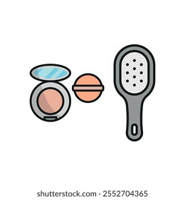 Powder puff and hair brush set beauty saloon icon vector basic design simple and modern concept graphic