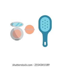 Powder puff and hair brush set beauty saloon icon vector basic design simple and modern concept graphic