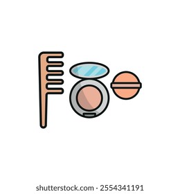 Powder puff and hair brush set beauty saloon icon vector basic design simple and modern concept graphic